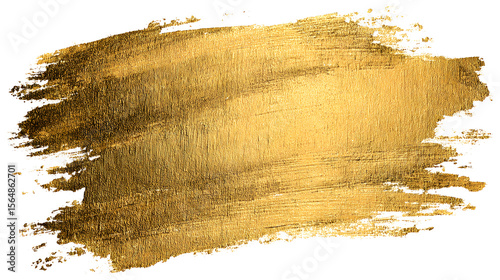 Broad Textured Golden Paint Stroke Isolated on White Background