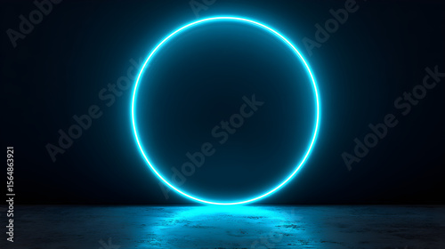 Intense Blue Neon Circle Glowing in Dark Ambiance