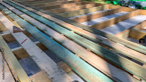 Sunlit planks cast geometric shadows, whispering tales of renewal and crafting dreams, resonant with Arbor Day's silent promise