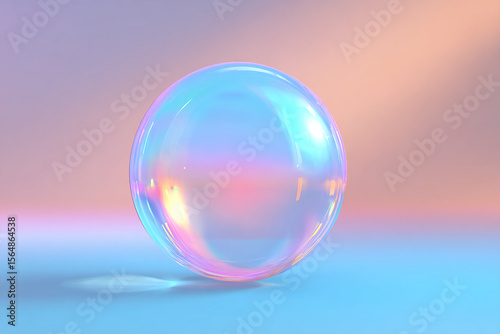 iridescent rainbow crystal sphere against basic background