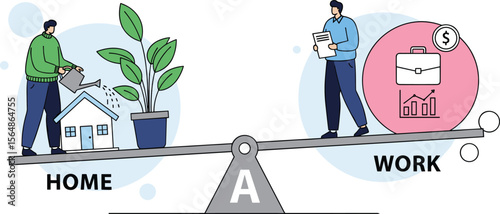 Work-Life Balance Concept Illustration Front View, Home and Career Responsibilities, Time Management, Stress Control, Productivity Strategy, Lifestyle Harmony, Vector Design