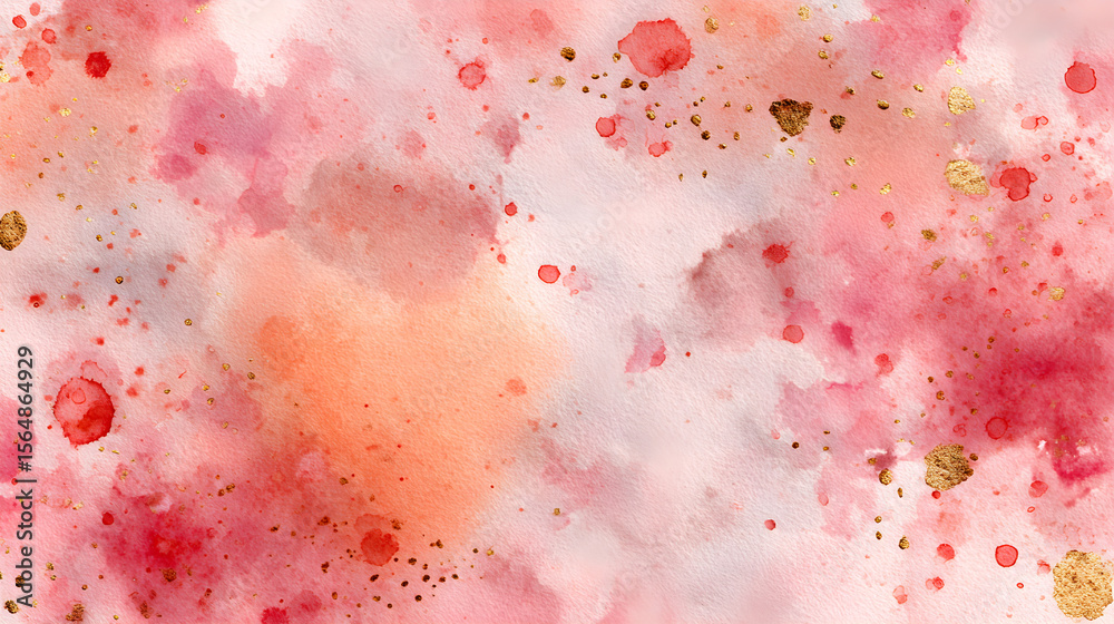 Obraz premium Abstract Pink Watercolor Background with Golden Glitter Flecks