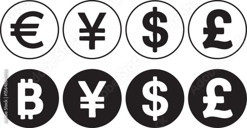 Currency symbols euro yen dollar pound bitcoin vector