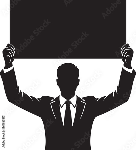 Man holding blank black sign suit shirt