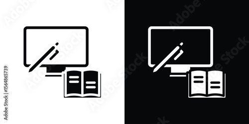 Blended learning icon illustration doodle. Flat illustration vector set