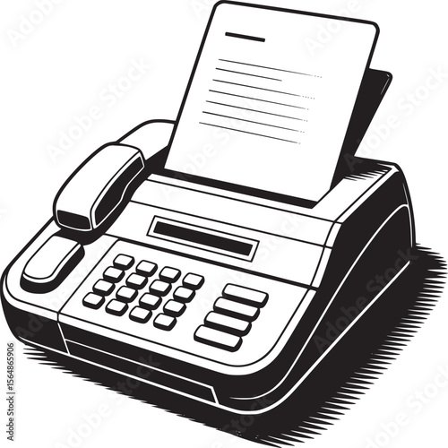 Fax machine vector illustration: vintage office equipment for document transmission and communication use on transparent background