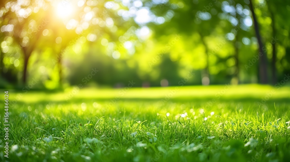 Fototapeta premium Sunny Green Grass Park Nature Background