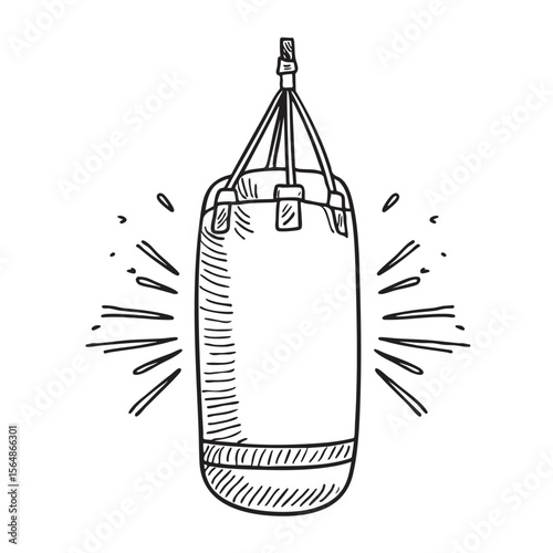 A punching bag slightly swinging after a powerful uppercut