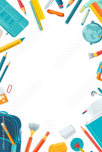 Flat Vector Banner School Supplies Border
