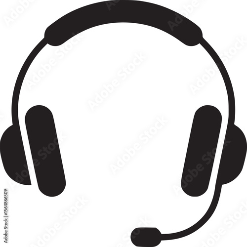 Headset vector icon call center support customer service headphones microphone communication black and white 100 on transparent background