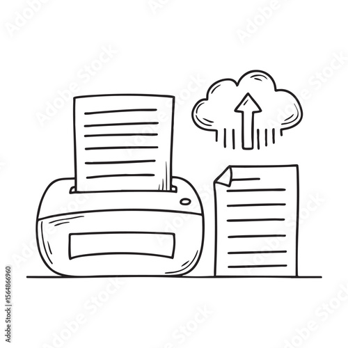A printed page beside a printer marked upload to cloud