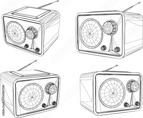 vintage retro classic old manual radio design vector sketch illustration