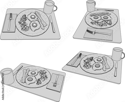 sketch vector illustration design of breakfast food egg with bacon
