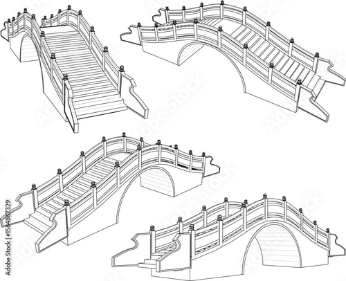 sketch vector illustration design of classical ethnic bridge vintage traditional chinese