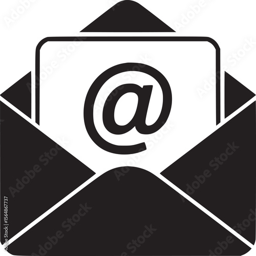 Email marketing concept open envelope with at sign for contact us newsletter subscription symbol 100 on transparent background