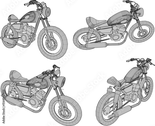 vector sketch illustration design of classic vintage chopper modified motorcycle transportation vehicle