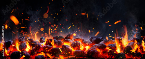 Photos Barbecue Grill - Charcoal In Briquettes - Bbq - Fire And flames In Black With Ab