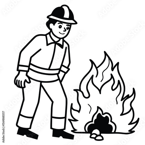 Firefighter Standing Vigil Before Raging Flames