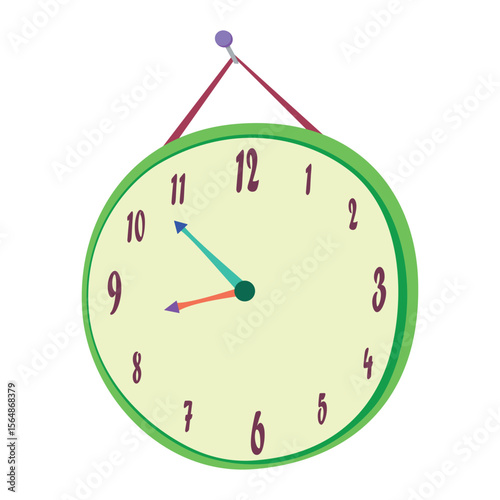 Green wall clock. Vector illustration.