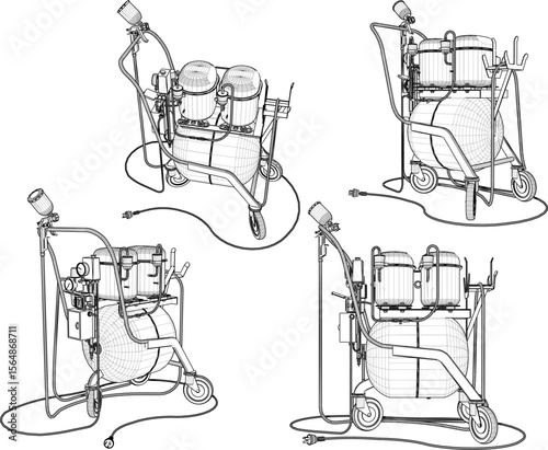 vector sketch illustration of air compressor design for painting using spray