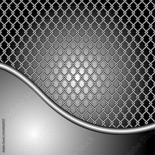 Vector art of abstract background with a gray metal grid texture and a silver wave