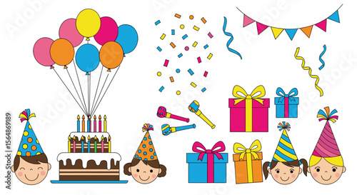 Happy birthday celebration decorations and festive elements for party fun and joyful events