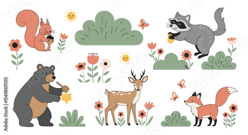 Charming woodland animals enjoying sweet honey in a whimsical forest setting