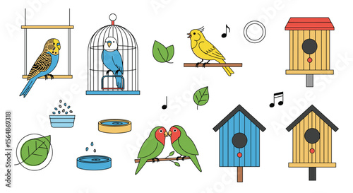 Colorful collection of cute birds and their habitats showcasing avian life and feathered friends