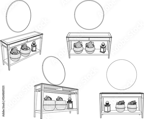 vector sketch illustration of furniture design dressing table for interior decoration of room 