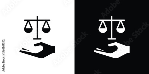 Justice scales in Hand icon illustration doodle. Flat illustration vector set