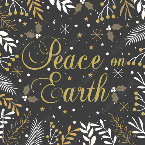 Peace on Earth Christmas Card with wreath flowers