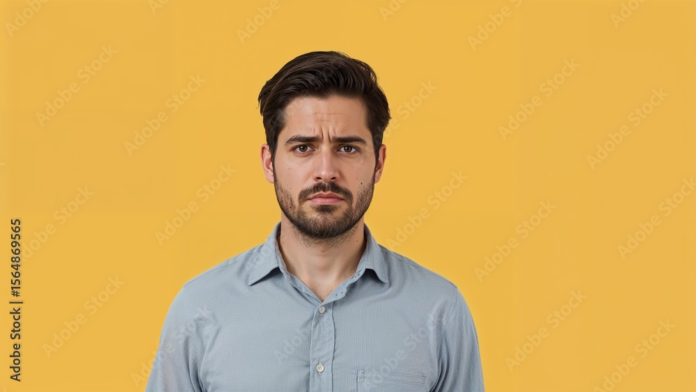 Fototapeta premium Man displaying sadness against bright yellow background