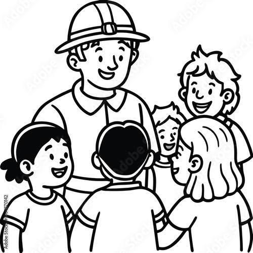 Firefighter Educating Children Safety Lesson Illustration