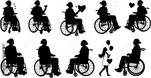 Various woman silhouette in a wheelchair in vector format
