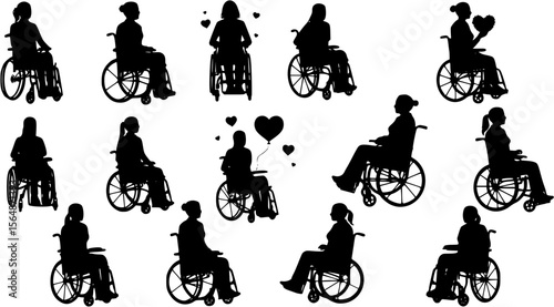 Various woman silhouette in a wheelchair in vector format
