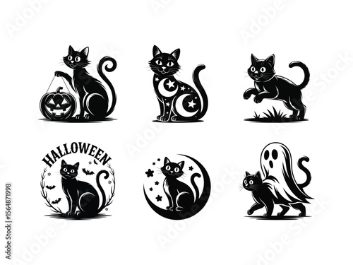 Black cats and Halloween motifs pumpkin ghost