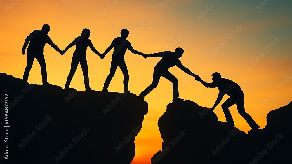 Fototapeta premium Teamwork, Support, and Collaboration Reaching New Heights Together