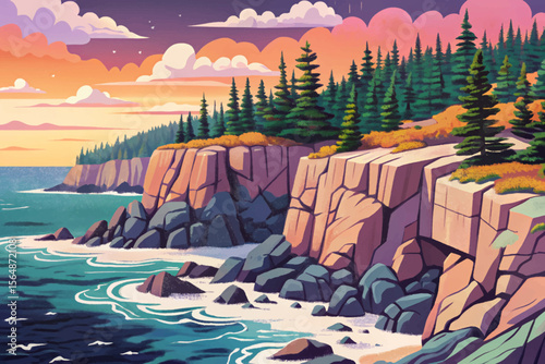 rugged coastline, where dramatic ocean cliffs meet dense pine forests offering breathtaking views, salty sea air, and a perfect escape into untamed coastal wilderness