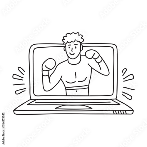 A laptop screen paused during an uppercut move in training footage