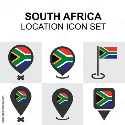Bright and diverse location icon set representing the flag and identity of South Africa.