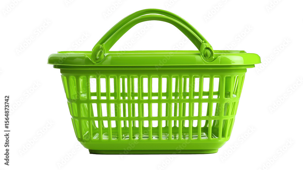 Fototapeta premium Green Plastic Shopping Basket with Handle for Retail and Supermarket Use