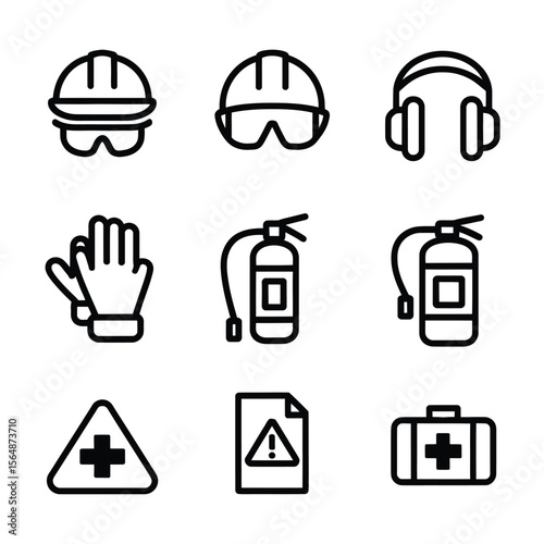 2d vector illustration safety icons , Civil protection and safety when working and taking safety 
