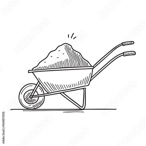 A soil loaded wheelbarrow stopped midway on an incline