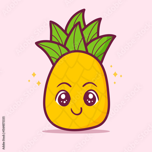 kawaii style cute pineapple illustration for summer.