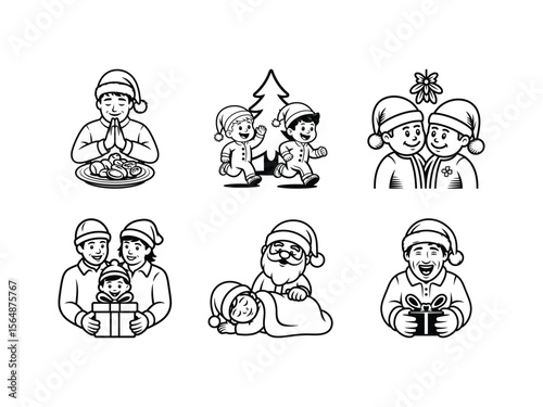 Festive family moments happy children receiving gifts sleeping child with santa claus christmas holiday