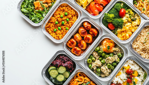 Delicious School Lunch Trays White Background