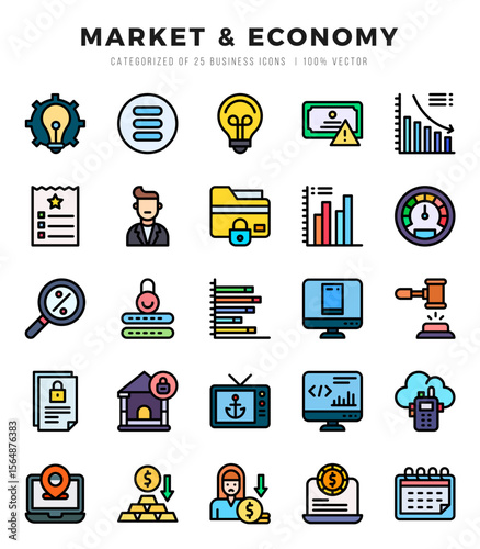 Market & Economy icons set. Vector illustration.