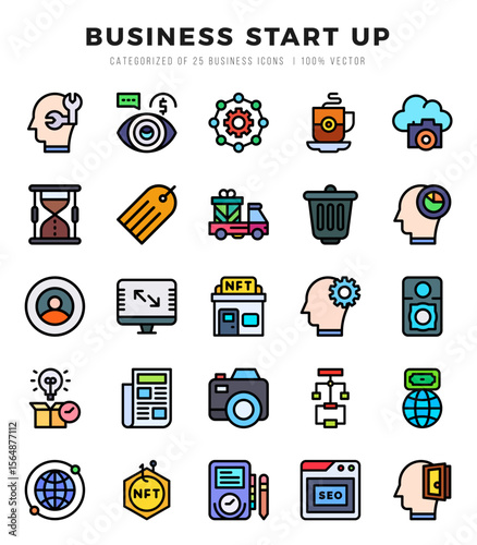 Vector Business Start Up types icon set in Lineal Color style. vector illustration.