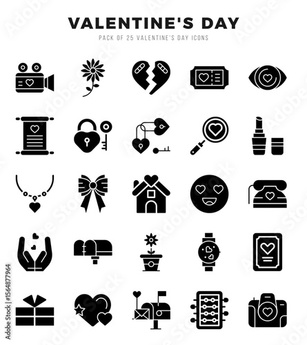 Set of 25 Valentine'S Day Glyph Icons Pack.