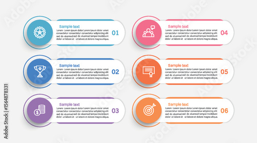 Business infographic vector design template with 6 options, steps or processes. Can be used for workflow layout, diagram, annual report, web design
